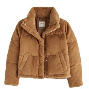 Abercrombie & Fitch Brown Faux Fur Puffer Jacket